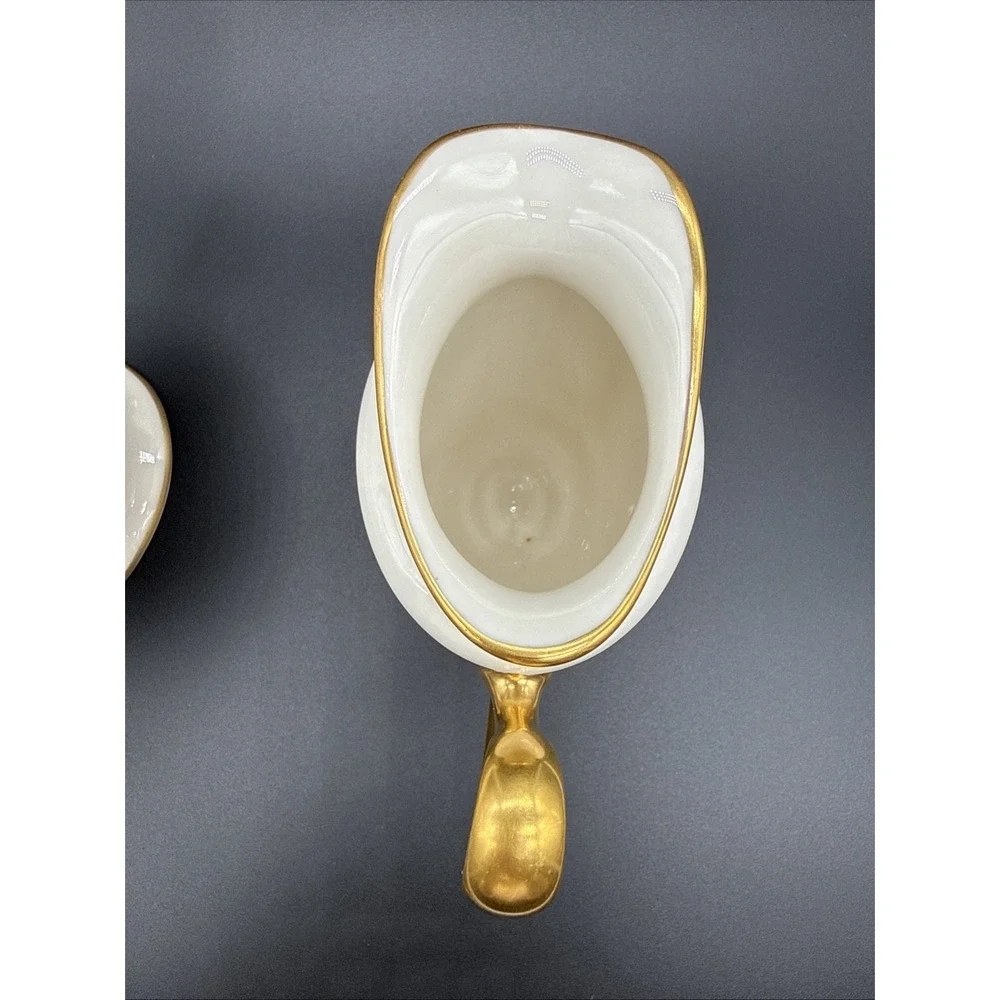 Lenox Ivory Fine China Gold Encrusted Creamer and Sugar Bowl Set 24k Gold Trim